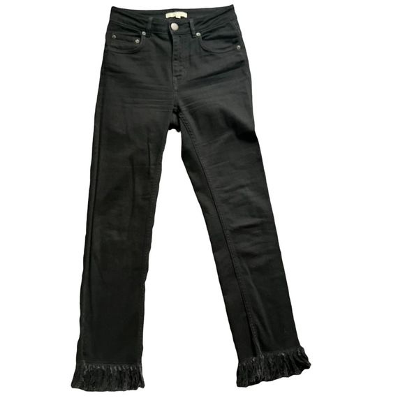 Like New Maje Black Frayed Bottom Hems Straight Leg - Picture 1 of 10